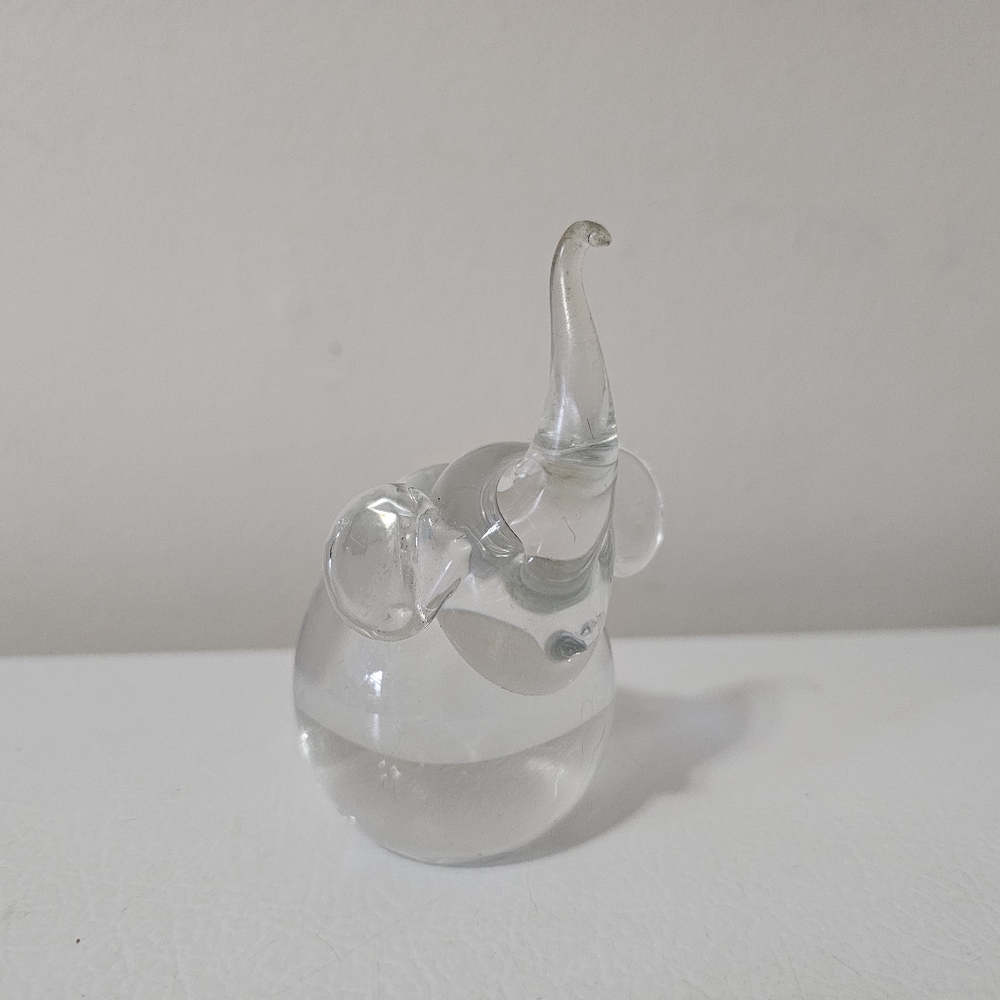 Vintage Glass Elephant - Trunk Up for Luck - Studio Glass Paperweight